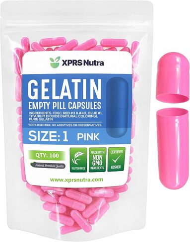 XPRS Nutra Size 1 Empty Capsules - 100 Count Colored Empty Gelatin Capsules - Empty Pill Capsules - DIY Supplement Capsule Filling - Fillable Color Gel Caps Pills (Black/Red) in Kuwait