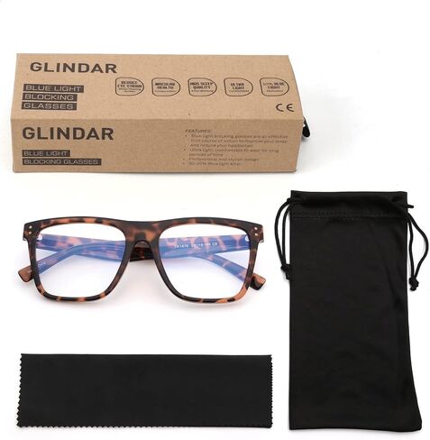 نظارات GLINDAR الزرقاء لحجب الضوء للنساء والرجال، نظارات كمبيوتر مربعة كبيرة الحجم تقلل من إجهاد العين باللون الأسود in Saudi Arabia