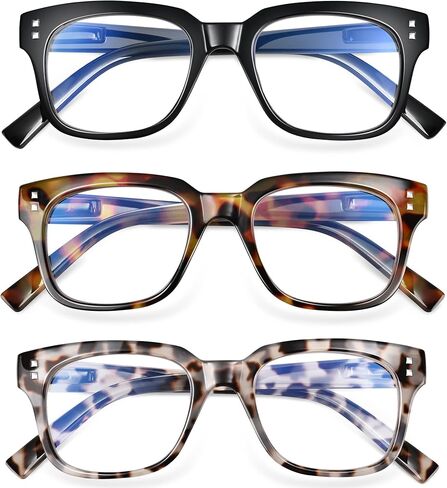 نظارات قراءة ماديسون أفينيو مكونة من 3 قطع متعددة الألوان مربعة الشكل زرقاء اللون تحجب الضوء للنساء، قارئات كمبيوتر بمفصلات زنبركية in Kuwait