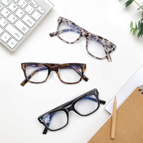 نظارات قراءة ماديسون أفينيو مكونة من 3 قطع متعددة الألوان مربعة الشكل زرقاء اللون تحجب الضوء للنساء، قارئات كمبيوتر بمفصلات زنبركية in Kuwait