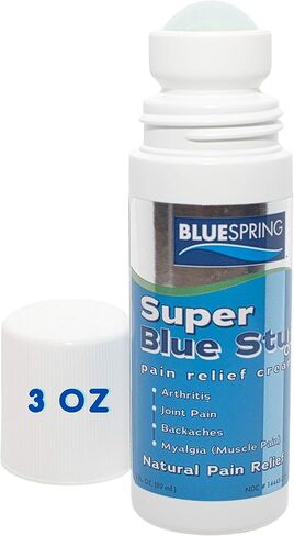 Super Blue Stuff Natural Pain Relief roll on with Emu Oil by BlueSpring- Pain relief rub Anti Inflammatory Analgesic Cream for Back, Knee, Joint, Muscle, Arthritis, and neck Pain Relief- 3 Oz roll-on. in Saudi Arabia