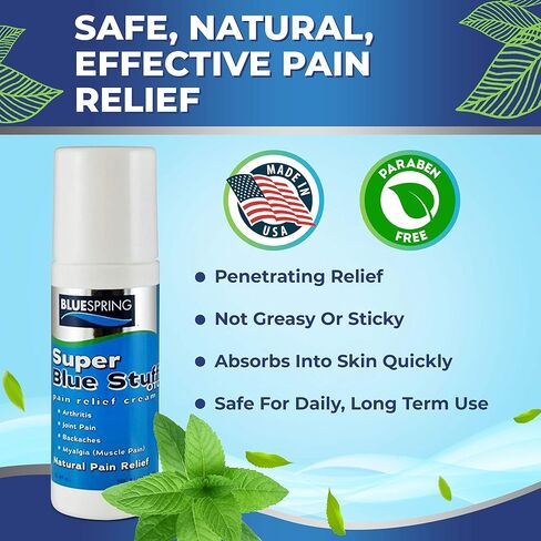 Super Blue Stuff Natural Pain Relief roll on with Emu Oil by BlueSpring- Pain relief rub Anti Inflammatory Analgesic Cream for Back, Knee, Joint, Muscle, Arthritis, and neck Pain Relief- 3 Oz roll-on. in Saudi Arabia