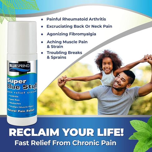 Super Blue Stuff Natural Pain Relief roll on with Emu Oil by BlueSpring- Pain relief rub Anti Inflammatory Analgesic Cream for Back, Knee, Joint, Muscle, Arthritis, and neck Pain Relief- 3 Oz roll-on. in Saudi Arabia
