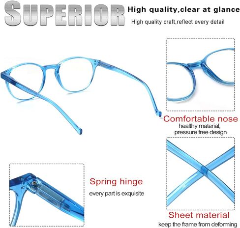 نظارات قراءة VIDEBLA مكونة من 5 قطع تحجب الضوء الأزرق، قارئات كمبيوتر دائرية أنيقة للنساء والرجال، عدسات شفافة مضادة للأشعة فوق البنفسجية/الوهج (ألوان مختلطة، 2.00) in Kuwait