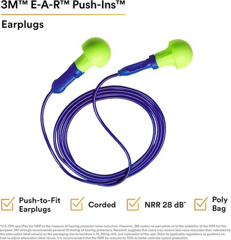 3M 3181000 E A R Push-Ins Earplugs, Cordless, 28nrr, Yellow/Blue, 100 Pairs in Kuwait