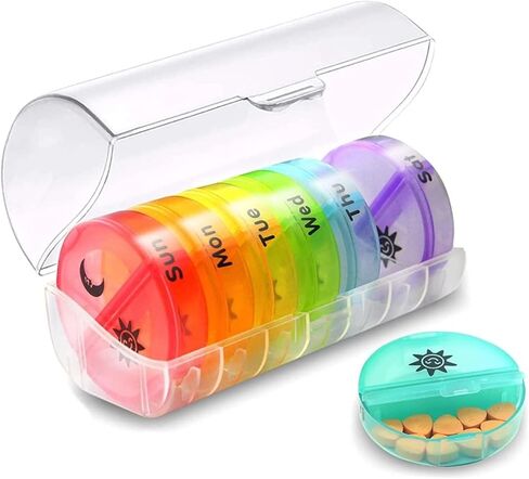 BLACK New 7-Day Pill Organizer with Two Compartments Per Day, Ideal for Pills/Vitamins/Fish Oil/Supplements Storage, BPA-Free and Easy to Clean (Black) in Saudi Arabia