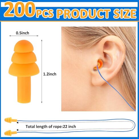 Xuhal 200 Pairs Corded Ear Plugs Waterproof Ear Plugs Bulk Silicone Corded Earplugs Reusable Ear Plugs Noise Cancelling and Hearing Protection for Sleeping Snoring Swimming Shooting Study Construction in Saudi Arabia