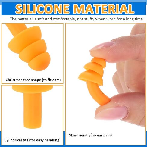 Xuhal 200 Pairs Corded Ear Plugs Waterproof Ear Plugs Bulk Silicone Corded Earplugs Reusable Ear Plugs Noise Cancelling and Hearing Protection for Sleeping Snoring Swimming Shooting Study Construction in Saudi Arabia