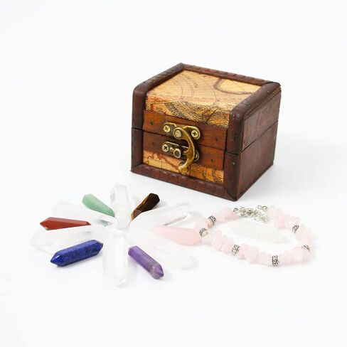 Crystals and Healing Stones Set in Wooden Display Box, Gemstones and Crystals Kit, 7 Chakra Stones, Raw Crystals for Beginners, Witchcraft Supplies and Tools, Spiritual Gifts for Women in Kuwait