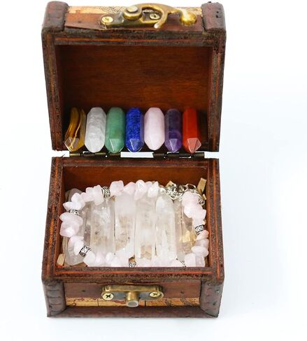 Crystals and Healing Stones Set in Wooden Display Box, Gemstones and Crystals Kit, 7 Chakra Stones, Raw Crystals for Beginners, Witchcraft Supplies and Tools, Spiritual Gifts for Women in Kuwait