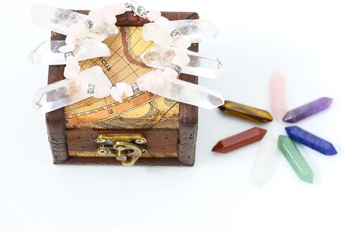 Crystals and Healing Stones Set in Wooden Display Box, Gemstones and Crystals Kit, 7 Chakra Stones, Raw Crystals for Beginners, Witchcraft Supplies and Tools, Spiritual Gifts for Women in Kuwait