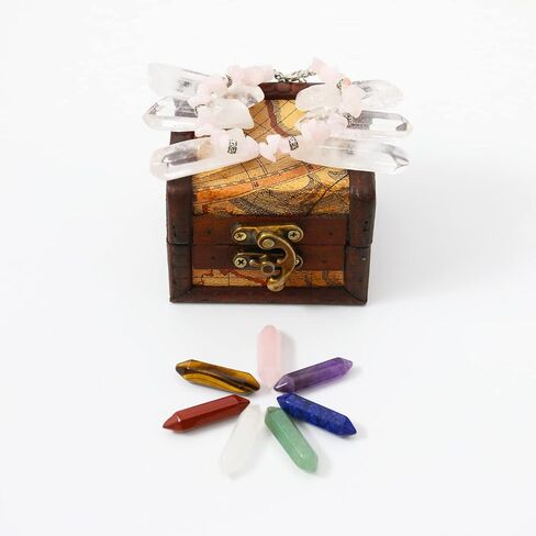 Crystals and Healing Stones Set in Wooden Display Box, Gemstones and Crystals Kit, 7 Chakra Stones, Raw Crystals for Beginners, Witchcraft Supplies and Tools, Spiritual Gifts for Women in Kuwait