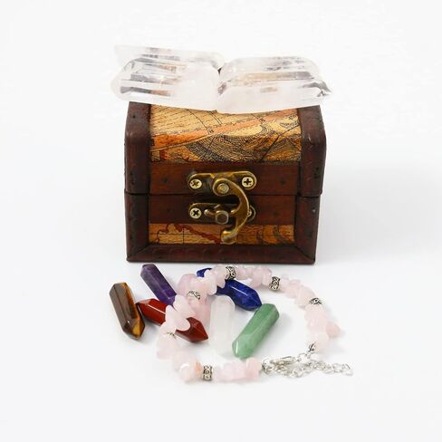 Crystals and Healing Stones Set in Wooden Display Box, Gemstones and Crystals Kit, 7 Chakra Stones, Raw Crystals for Beginners, Witchcraft Supplies and Tools, Spiritual Gifts for Women in Kuwait