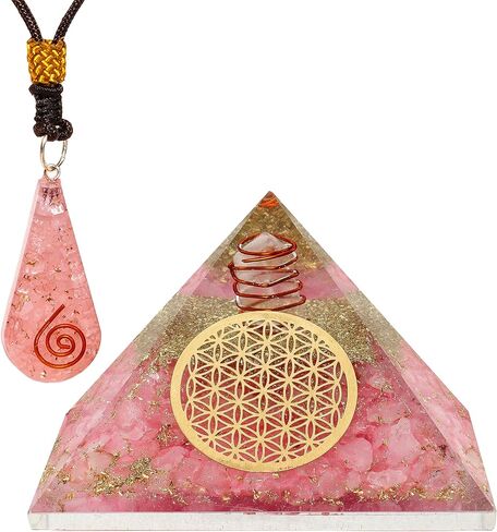 Rose Quartz Healing Crystals Orgone Pyramid Gifts for Women, Orgonite Pyramids for Meditation, Chakra Balance, Positive Energy, Success, Handmade Home and Office Decor, Birthday Gifts in Saudi Arabia