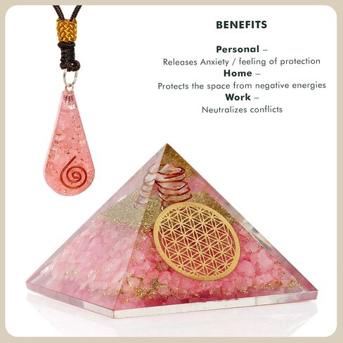 Rose Quartz Healing Crystals Orgone Pyramid Gifts for Women, Orgonite Pyramids for Meditation, Chakra Balance, Positive Energy, Success, Handmade Home and Office Decor, Birthday Gifts in Saudi Arabia