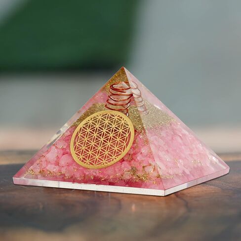 Rose Quartz Healing Crystals Orgone Pyramid Gifts for Women, Orgonite Pyramids for Meditation, Chakra Balance, Positive Energy, Success, Handmade Home and Office Decor, Birthday Gifts in Saudi Arabia