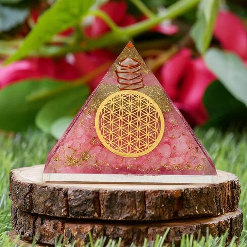 Rose Quartz Healing Crystals Orgone Pyramid Gifts for Women, Orgonite Pyramids for Meditation, Chakra Balance, Positive Energy, Success, Handmade Home and Office Decor, Birthday Gifts in Saudi Arabia