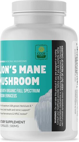 كبسولات فطر الاسد العضوي من برين فورزا، دعم طبيعي للصفاء الذهني والتركيز والذاكرة والاعصاب والصحة المعرفية، غير معدلة وراثيا، نباتية، عضوية، 90 كبسولة in Kuwait