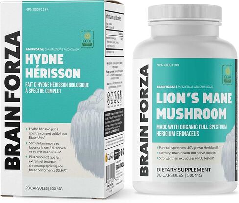 كبسولات فطر الاسد العضوي من برين فورزا، دعم طبيعي للصفاء الذهني والتركيز والذاكرة والاعصاب والصحة المعرفية، غير معدلة وراثيا، نباتية، عضوية، 90 كبسولة in Kuwait