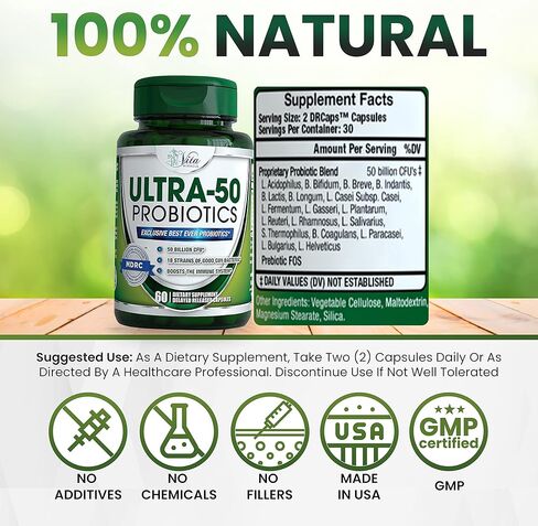 البروبيوتيك 50 مليار مع البريبايوتكس - للنساء والرجال، 18 سلالة حاصلة على براءة اختراع، مكمل بروبيوتيك ثابت لتأخر الإطلاق لصحة الجهاز الهضمي، القولون العصبي والانتفاخ in Kuwait