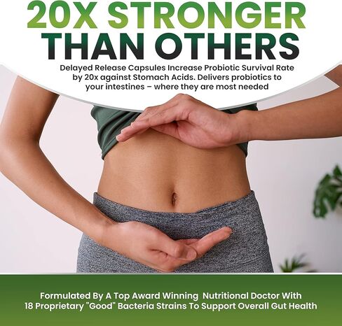 البروبيوتيك 50 مليار مع البريبايوتكس - للنساء والرجال، 18 سلالة حاصلة على براءة اختراع، مكمل بروبيوتيك ثابت لتأخر الإطلاق لصحة الجهاز الهضمي، القولون العصبي والانتفاخ in Kuwait