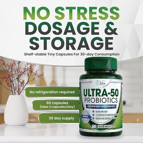 البروبيوتيك 50 مليار مع البريبايوتكس - للنساء والرجال، 18 سلالة حاصلة على براءة اختراع، مكمل بروبيوتيك ثابت لتأخر الإطلاق لصحة الجهاز الهضمي، القولون العصبي والانتفاخ in Kuwait
