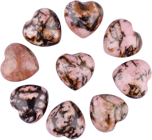 Rockcloud Healing Crystal Rhodonite Heart Love المنحوت على النخيل القلق حجر شاكرا ريكي التوازن، 0.59 بوصة، حزمة من 10 in Kuwait