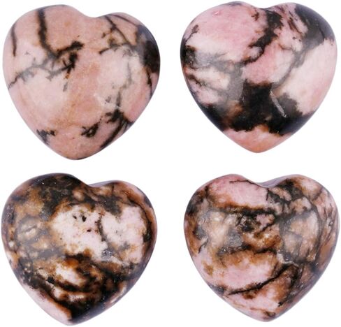 Rockcloud Healing Crystal Rhodonite Heart Love المنحوت على النخيل القلق حجر شاكرا ريكي التوازن، 0.59 بوصة، حزمة من 10 in Kuwait
