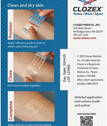 Clozex Emergency Laceration Kit - Repair Wounds Without Stitches, Skin Closure Device for a Wound Up to 1 1/2 Inches Length. Complete Kit to Clean, Close, & Cover Wounds in Kuwait