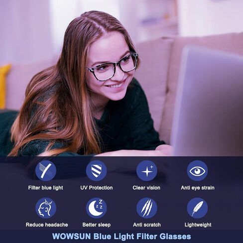 نظارات WOWSUN Blue Light Filter للجنسين Nerd بدون وصفة طبية، نظارات كمبيوتر زرقاء تحجب الضوء... in Kuwait