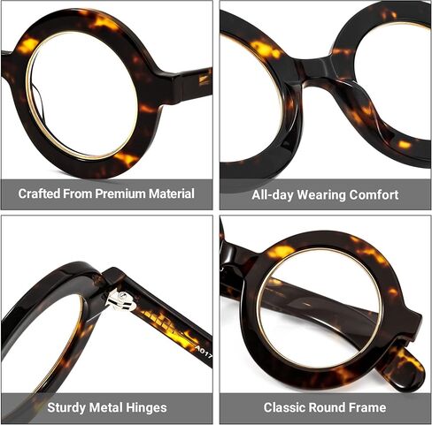 Zeelool Retro Thick Round Blue Light Blocking Glasses for Women Men Calhoun ZOA01776 in Kuwait