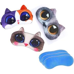 BE 3 Pack Dog Cat Sleep Mask with Gel Mask Cold Warm Compress Cute Funny Blindfold Eye Cover Kids Women Men Gift (Cats4)