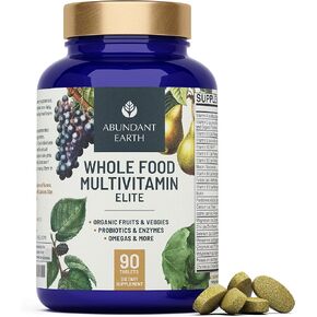 Abundant Earth Labs Whole Food Multivitamin for Women, Daily Multi Vitamins Supplements for Men/Mens Multivitamins + B Complex, Probiotic Multi Enzyme, Omegas for Organic Energy, Mood, Digestion 90ct in Saudi Arabia