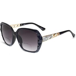 JM Bifocal Reading Sunglasses for Women Fashion Oversized Square Sun Readers Outdoor Reading Glasses UV400 Protection Black +1.0 in Saudi Arabia