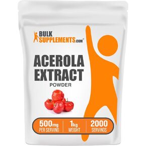 BULKSUPPLEMENTS.COM مستخلص الكرز الهندي (25% فيتامين C) - مسحوق فيتامين C - مسحوق الكرز الهندي - مكمل فيتامين C الطبيعي - فيتامين C النباتي - مسحوق Acerola (250 جرام - 8.8 أونصة) in Kuwait