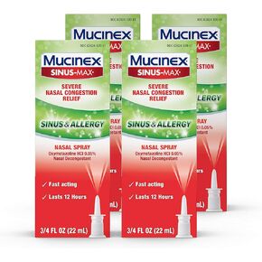 Mucinex Sinus-Max Nasal Spray for Sinus & Allergy, Fast-Acting & Fragrance Free, 12 Hour Severe Nasal Congestion Relief, 0.75 Fl Oz (Pack of 4) in Kuwait