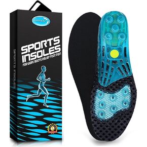 Silica Gel Sport Shoe Insoles,MARRDO Spring Cushioning Shock Absorption Shoe Insert,Forefoot Enhances Massaging Footbeds,Plantar Fasciitis Sports Running Insoles for Men & Women (Small 5.5-8 Black) in Saudi Arabia