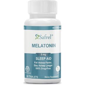أقراص سافريل ميلاتونين 3 ملغ، تساعد على النوم الطبيعي النباتي، تساعدك على النوم بشكل أسرع والبقاء في النوم لفترة أطول، وتساعد على الأرق العرضي وتدعم النوم المريح، 90 قطعة in Kuwait