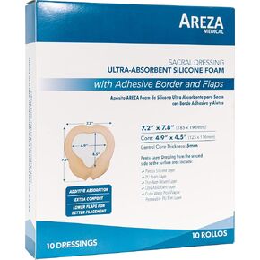 ضمادة إسفنجية من السيليكون فائقة الامتصاص من Areza بحدود (لاصق) مقاومة للماء مقاس 8 × 4 بوصة (20 سم × 10 سم) (رغوة مركزية فائقة الامتصاص 6.4 بوصة × 2.4 بوصة) 5 في كل صندوق (1) ضمادات جروح من Areza Medical in Kuwait