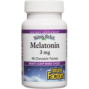 Stress-Relax Melatonin 10 mg by Natural Factors, Natural Sleep Aid, Resets the Sleep-Wake Cycle, 60 chewable tablets (60 servings), Peppermint Flavor