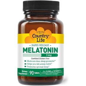 Country Life Melatonin Fast Dissolve Tablets, 3mg, 90-Count, Promotes Optimal Sleep, Rapid Release Delivery System, Lower Dose Sleep Promoter, Non-GMO, Gluten-Free in Kuwait