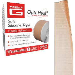Neo G Opti-Heal Silicone Medical Tape for Wound Care – Medical Surgical Tape Sensitive Skin for Fixation of Wound Dressings, Bandages, Medical Devices - Adhesive First Aid Tape Roll -1 inch x 3.3 yd in Kuwait