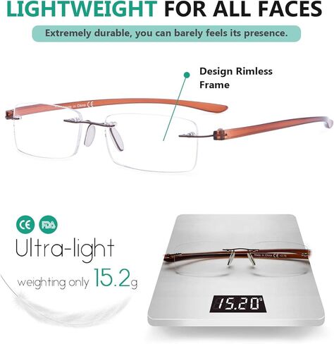 Eyekepper Small Lenes نظارات قراءة بدون إطار للنساء - نظارات قارئ بدون إطار للرجال للقراءة بأذرع شفافة +0.75 in Kuwait