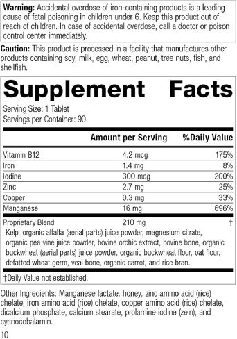 Standard Process Trace Minerals-B12 - Whole Food Spleen, Bone Health, Immune Support, Metabolism and Thyroid Support with Manganese, Kelp, Iodine, Copper, Vitamin B12, Zinc, and Iron - 90 Tablets in Saudi Arabia