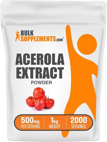 BULKSUPPLEMENTS.COM مستخلص الكرز الهندي (25% فيتامين C) - مسحوق فيتامين C - مسحوق الكرز الهندي - مكمل فيتامين C الطبيعي - فيتامين C النباتي - مسحوق Acerola (250 جرام - 8.8 أونصة) in Kuwait