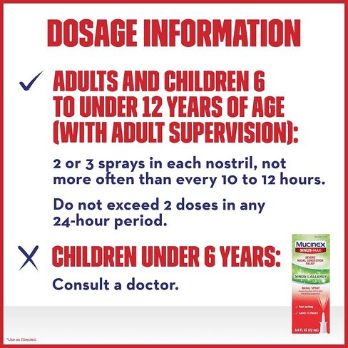 Mucinex Sinus-Max Nasal Spray for Sinus & Allergy, Fast-Acting & Fragrance Free, 12 Hour Severe Nasal Congestion Relief, 0.75 Fl Oz (Pack of 4) in Saudi Arabia