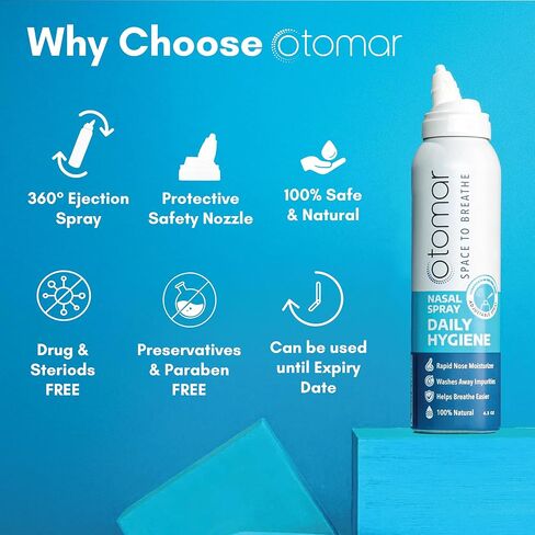 otomar Adults Daily Hygiene Saline Nasal Spray, Sinus Rinse Nose Cleaner Saline Solution, Fast Mucus Relief Nasal Wash for Sinus Symptoms and Allergy Relief, Nose Moisturizer, 4.2 oz Pack of 2 in Saudi Arabia