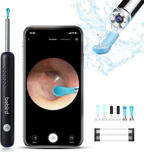 إزالة شمع الأذن - أداة إزالة شمع الأذن R1 مع كاميرا عالية الدقة 1080 بكسل و6 مصابيح LED - منظف الأذن اللاسلكي المدمج واي فاي - مجموعة إزالة شمع الأذن المتوافقة مع iPhone Android in Kuwait