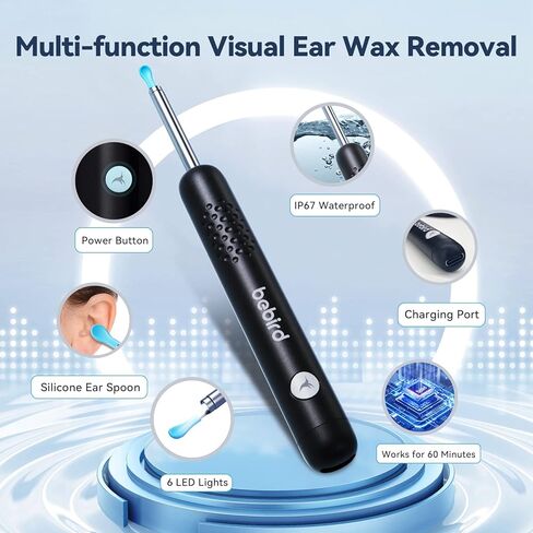 إزالة شمع الأذن - أداة إزالة شمع الأذن R1 مع كاميرا عالية الدقة 1080 بكسل و6 مصابيح LED - منظف الأذن اللاسلكي المدمج واي فاي - مجموعة إزالة شمع الأذن المتوافقة مع iPhone Android in Kuwait