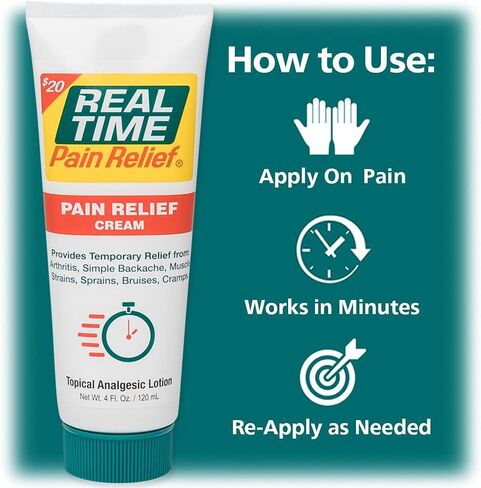 Real Time Pain Relief Cream - 5oz Tube | Versatile Relief for Muscle Pain, Joint Discomfort, and Arthritis | 17 Natural Ingredients Including Arnica, Capsicum, Menthol, MSM, and Emu Oil in Saudi Arabia